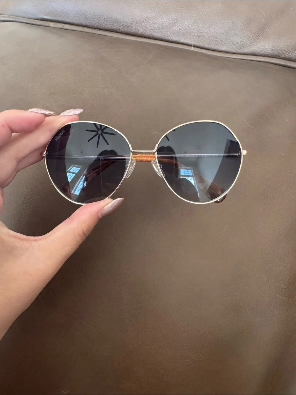MaxMara Women's Gold “Menton” Round Sunglasses with Blue Lenses
